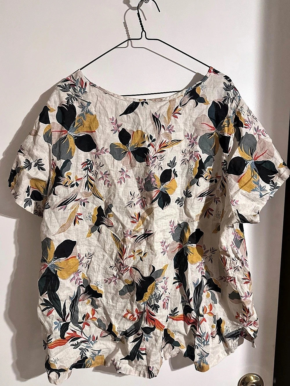 Cynthia Rowley 100% Linen Floral Blouse Women’s Multicolor size 2XL Short Sleeve